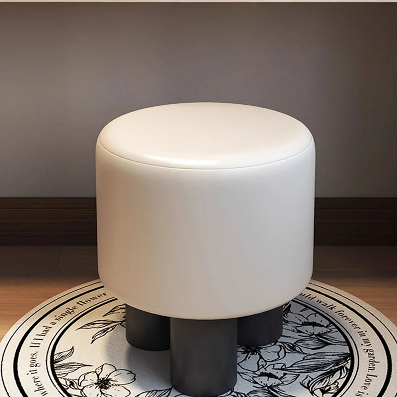 Modern Minimalist PP PU Leather Velvet Sherpa Fabric Soft-Edge Three-Leg Vanity Stool For Bedroom