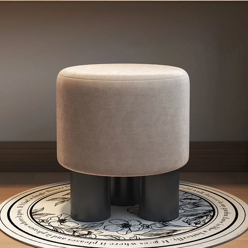 Modern Minimalist PP PU Leather Velvet Sherpa Fabric Soft-Edge Three-Leg Vanity Stool For Bedroom