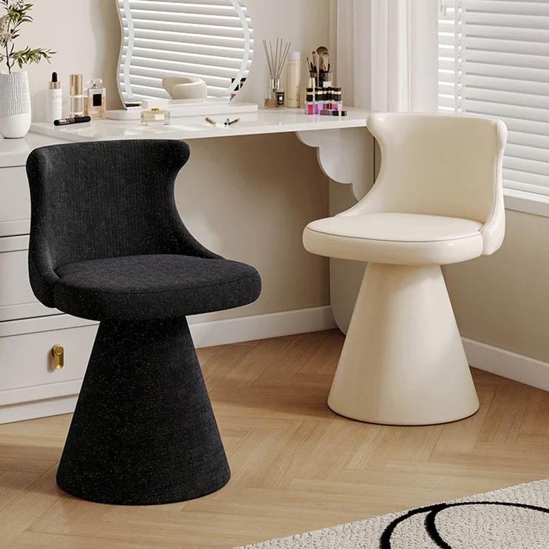 Modern Luxury Solid Wood Plywood Faux Leather Chenille Swivel Vanity Stool With Wraparound Backrest For Bedroom