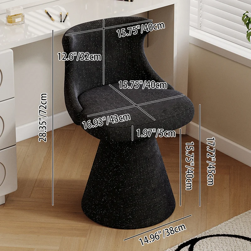 Modern Luxury Solid Wood Plywood Faux Leather Chenille Swivel Vanity Stool With Wraparound Backrest For Bedroom