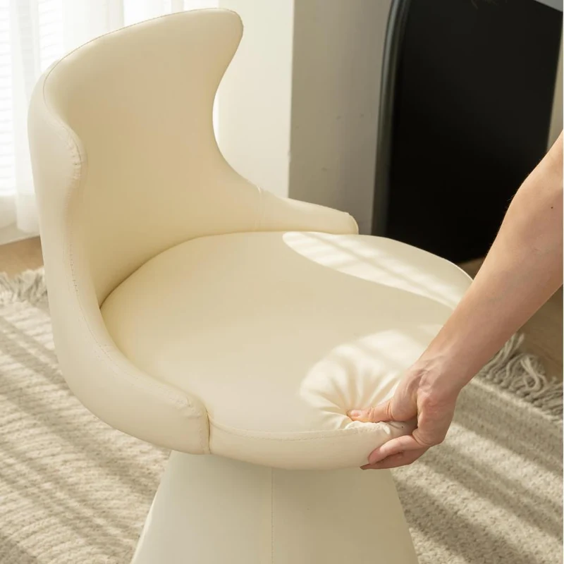 Modern Luxury Solid Wood Plywood Faux Leather Chenille Swivel Vanity Stool With Wraparound Backrest For Bedroom