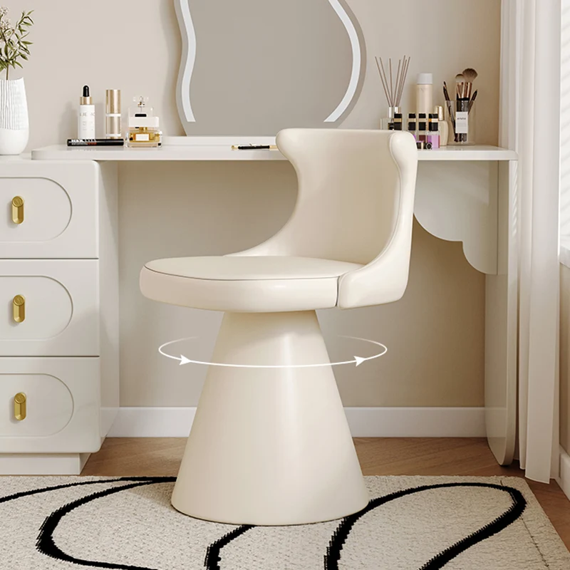 Modern Luxury Solid Wood Plywood Faux Leather Chenille Swivel Vanity Stool With Wraparound Backrest For Bedroom