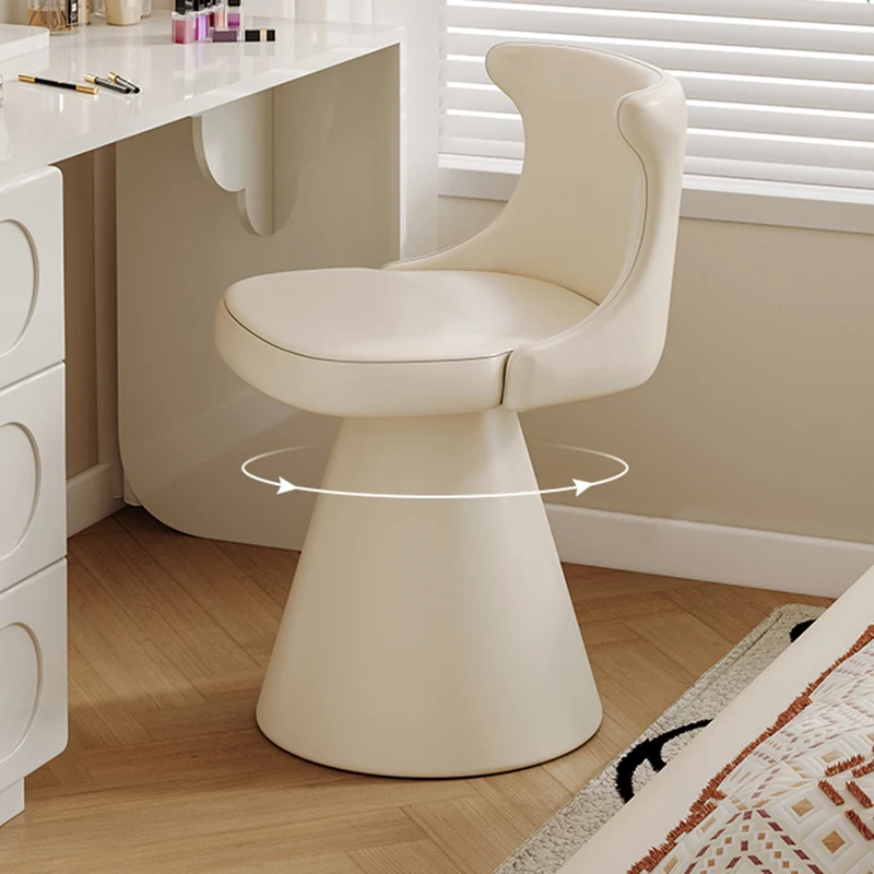 Modern Luxury Solid Wood Plywood Faux Leather Chenille Swivel Vanity Stool With Wraparound Backrest For Bedroom