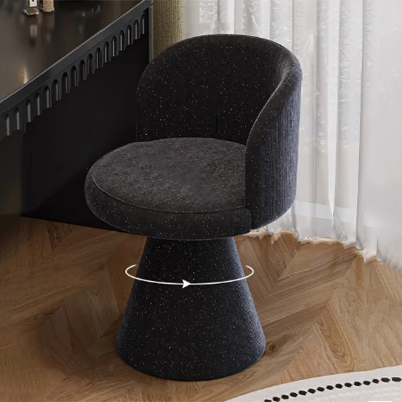 Modern Luxury Solid Wood Plywood Faux Leather Chenille Swivel Vanity Stool With Wraparound Backrest For Bedroom