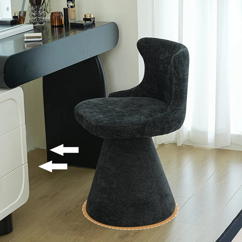 Modern Luxury Solid Wood Plywood Faux Leather Chenille Swivel Vanity Stool With Wraparound Backrest For Bedroom