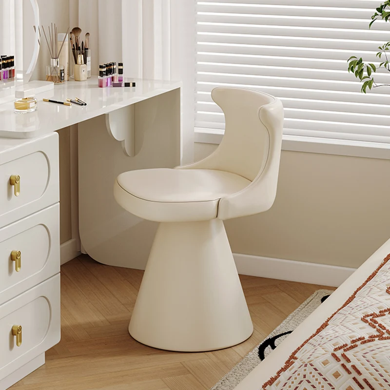 Modern Luxury Solid Wood Plywood Faux Leather Chenille Swivel Vanity Stool With Wraparound Backrest For Bedroom