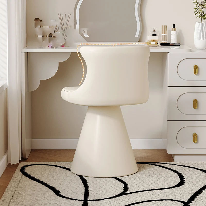 Modern Luxury Solid Wood Plywood Faux Leather Chenille Swivel Vanity Stool With Wraparound Backrest For Bedroom