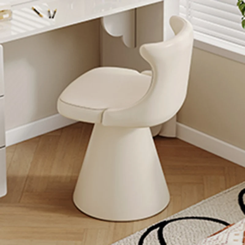 Modern Luxury Solid Wood Plywood Faux Leather Chenille Swivel Vanity Stool With Wraparound Backrest For Bedroom