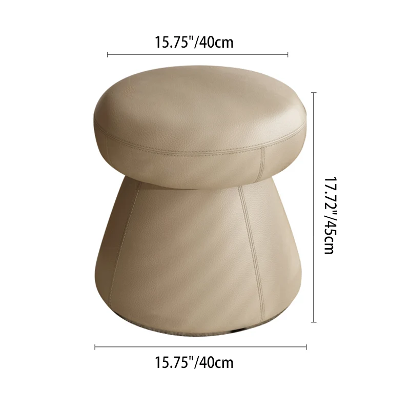 Modern Minimalist Solid Wood & Plywood Microfiber Leather Mushroom-Shaped Round Vanity Stool With Swivel For Bedroom