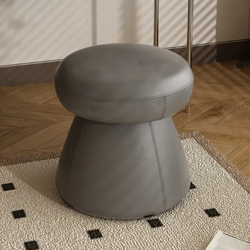 Modern Minimalist Solid Wood & Plywood Microfiber Leather Mushroom-Shaped Round Vanity Stool With Swivel For Bedroom