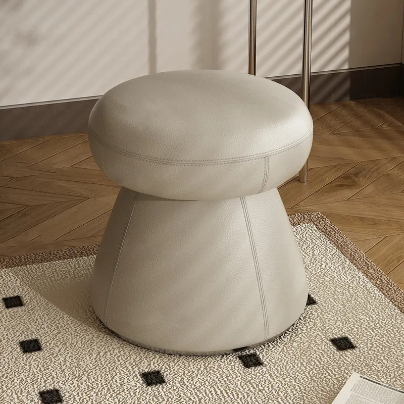 Modern Minimalist Solid Wood & Plywood Microfiber Leather Mushroom-Shaped Round Vanity Stool With Swivel For Bedroom