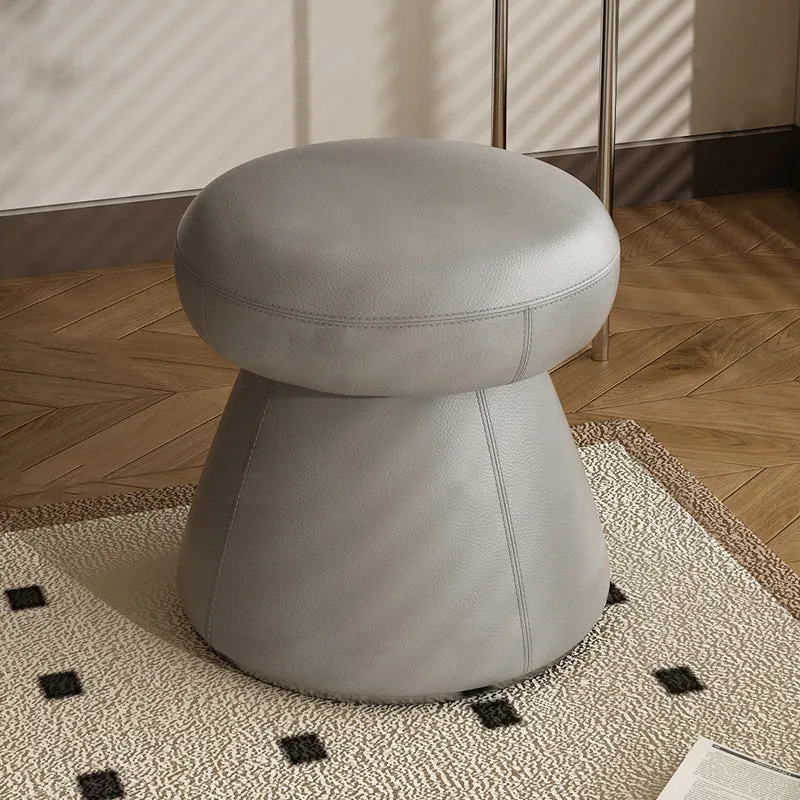 Modern Minimalist Solid Wood & Plywood Microfiber Leather Mushroom-Shaped Round Vanity Stool With Swivel For Bedroom