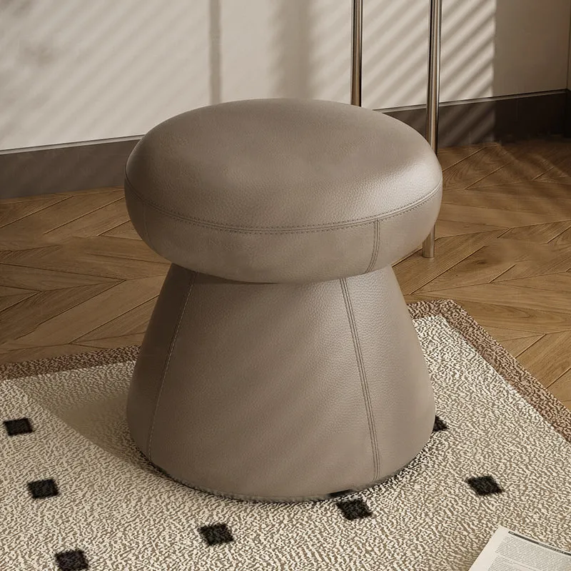 Modern Minimalist Solid Wood & Plywood Microfiber Leather Mushroom-Shaped Round Vanity Stool With Swivel For Bedroom