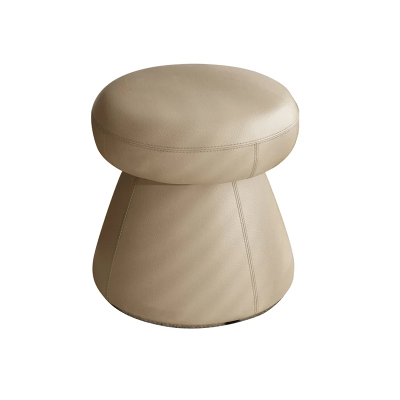 Modern Minimalist Solid Wood & Plywood Microfiber Leather Mushroom-Shaped Round Vanity Stool With Swivel For Bedroom