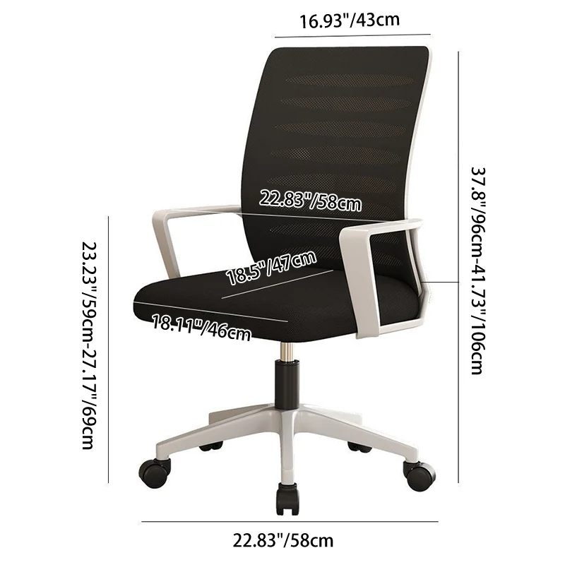 Modern Minimalist Square Mesh Fabric Nylon Swivel Height Adjustable Movable Desk Chair Backrest Armrest For Home Office