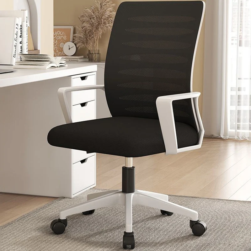 Modern Minimalist Square Mesh Fabric Nylon Swivel Height Adjustable Movable Desk Chair Backrest Armrest For Home Office