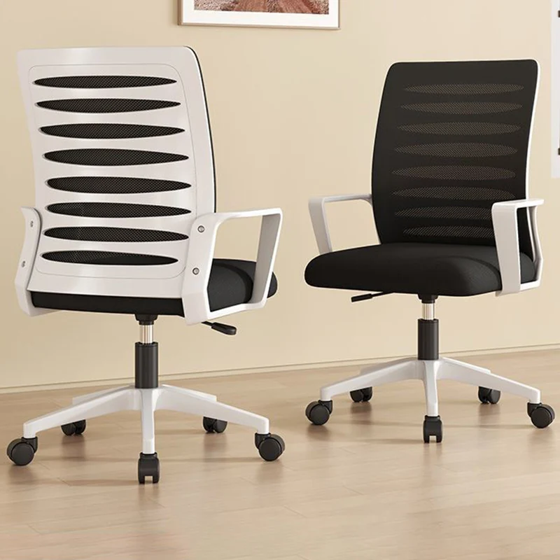 Modern Minimalist Square Mesh Fabric Nylon Swivel Height Adjustable Movable Desk Chair Backrest Armrest For Home Office