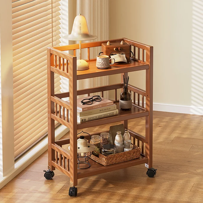 Modern Minimalist Bamboo & MDF Mobile Square Storage Shelf 2/3 Tier Living Room