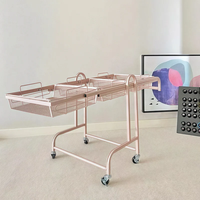 Modern Minimalist Carbon Steel Open Square Rolling Storage Shelf 3-Tier For Living Room