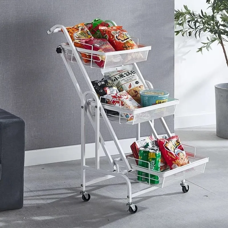 Modern Minimalist Carbon Steel Open Square Rolling Storage Shelf 3-Tier For Living Room