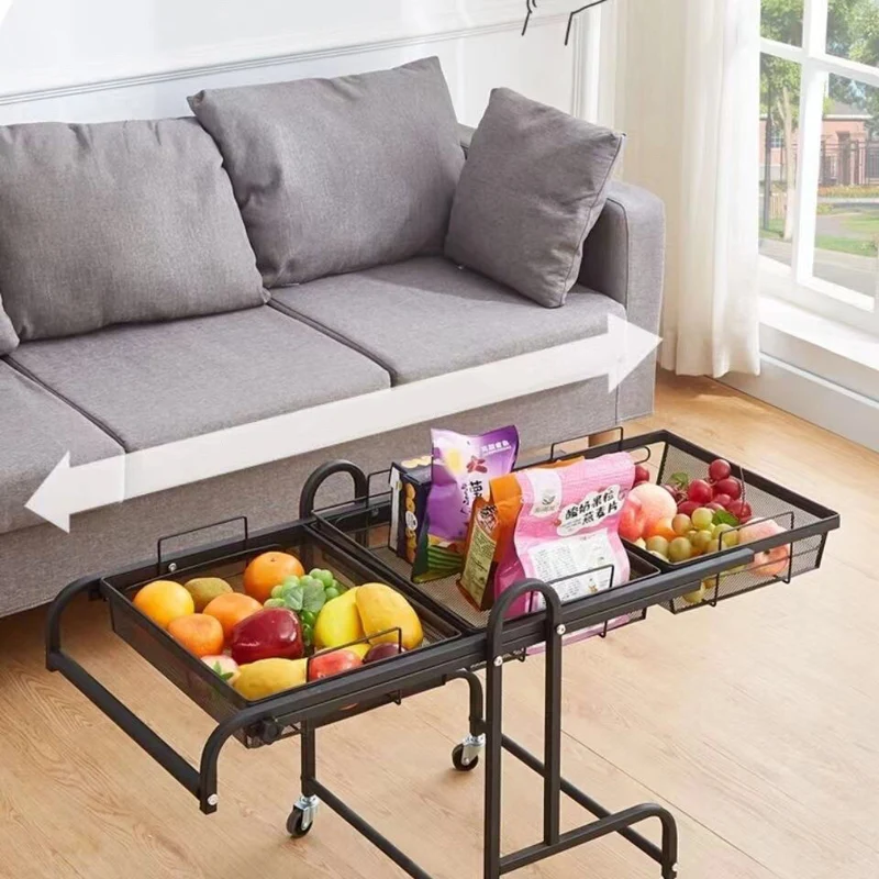 Modern Minimalist Carbon Steel Open Square Rolling Storage Shelf 3-Tier For Living Room