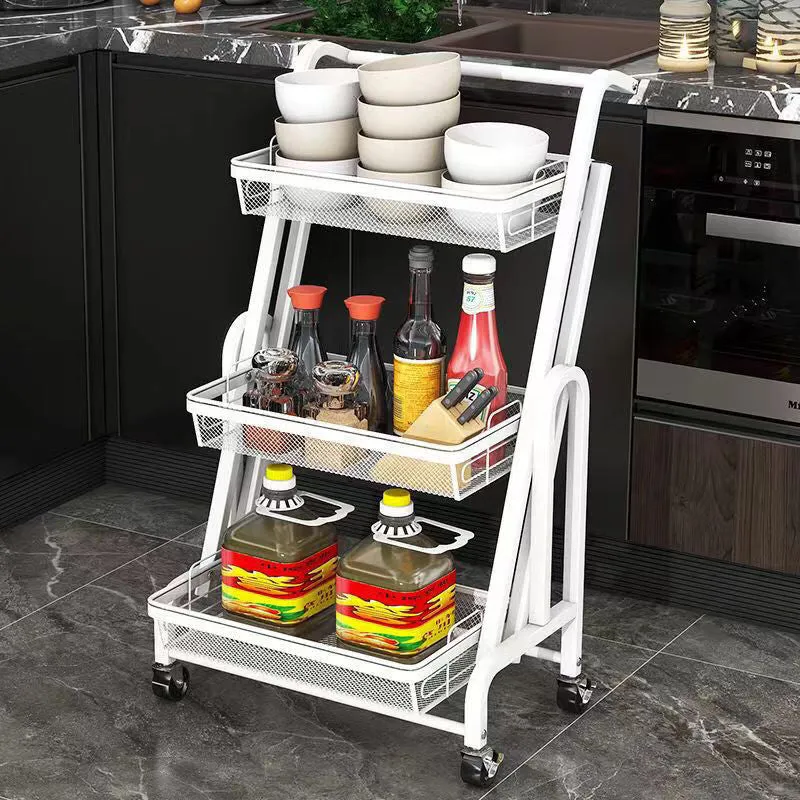 Modern Minimalist Carbon Steel Open Square Rolling Storage Shelf 3-Tier For Living Room