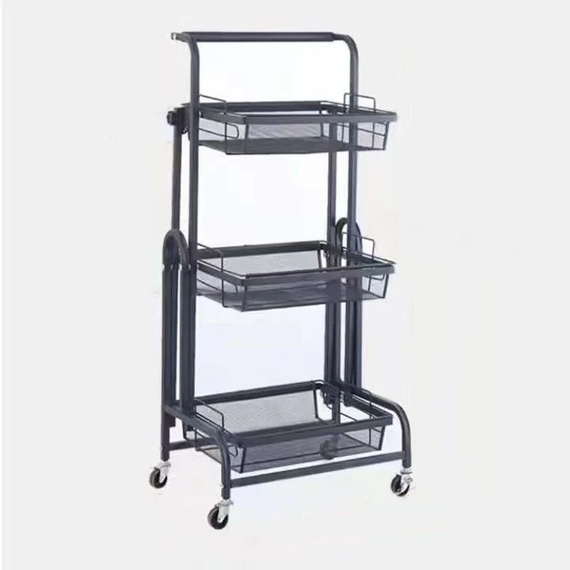 Modern Minimalist Carbon Steel Open Square Rolling Storage Shelf 3-Tier For Living Room