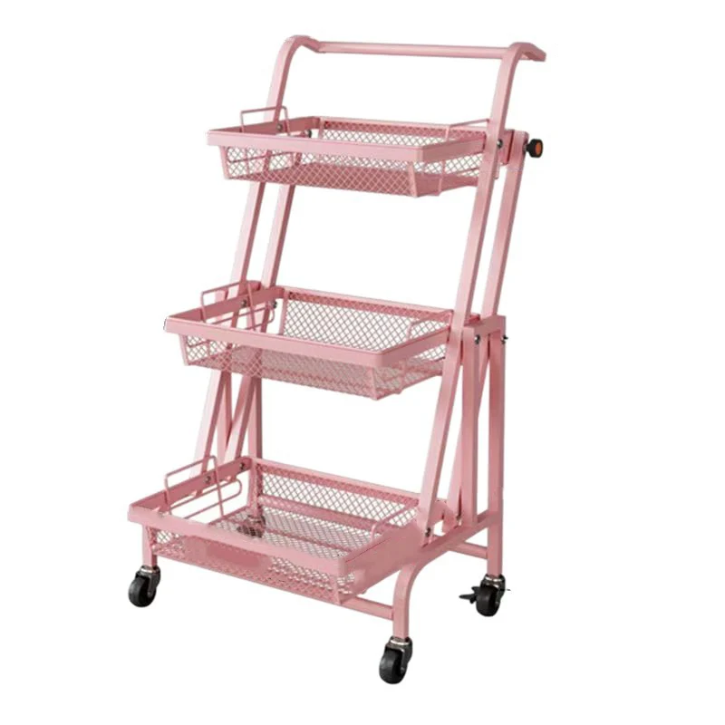 Modern Minimalist Carbon Steel Open Square Rolling Storage Shelf 3-Tier For Living Room