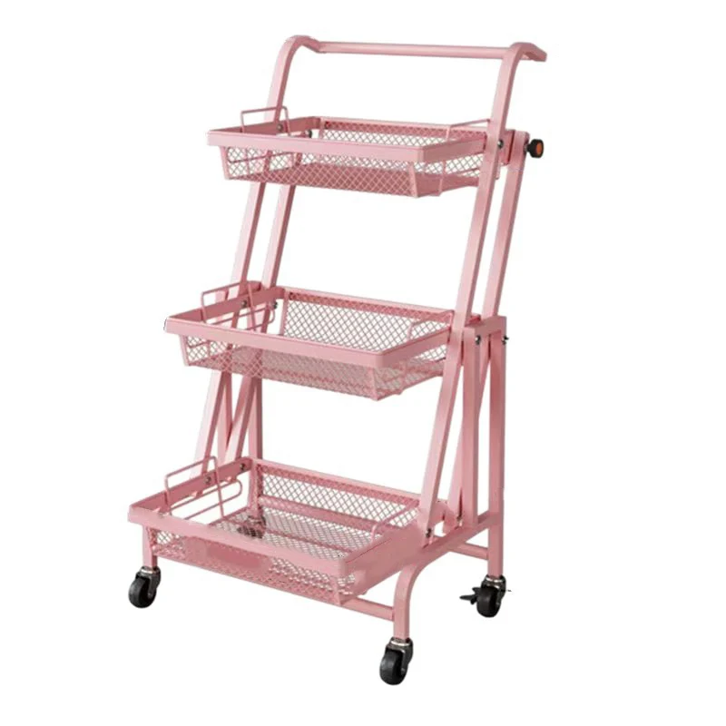 Modern Minimalist Carbon Steel Open Square Rolling Storage Shelf 3-Tier For Living Room