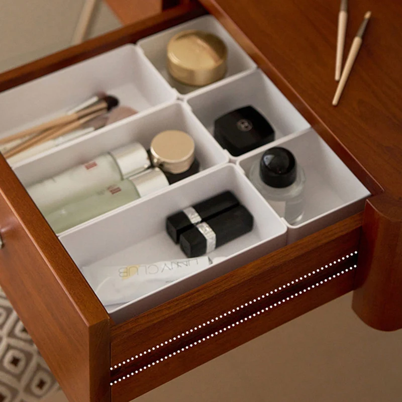 Traditional Vintage Trapezoidal Rubberwood Solid Wood Plywood Carbon Steel Makeup Vanity 2-Drawer For Bedroom
