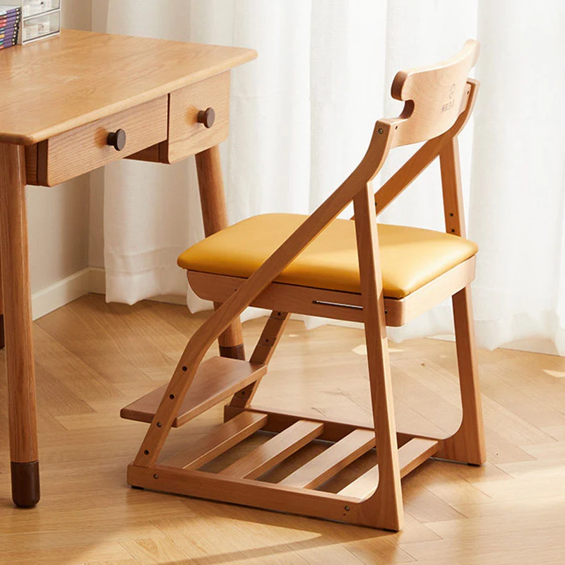 Modern Minimalist Triangular Beech Wood Solid Wood Plywood Silicone Leather Adjustable Kids Ergonomic Desk Chair Backrest Armless For Study