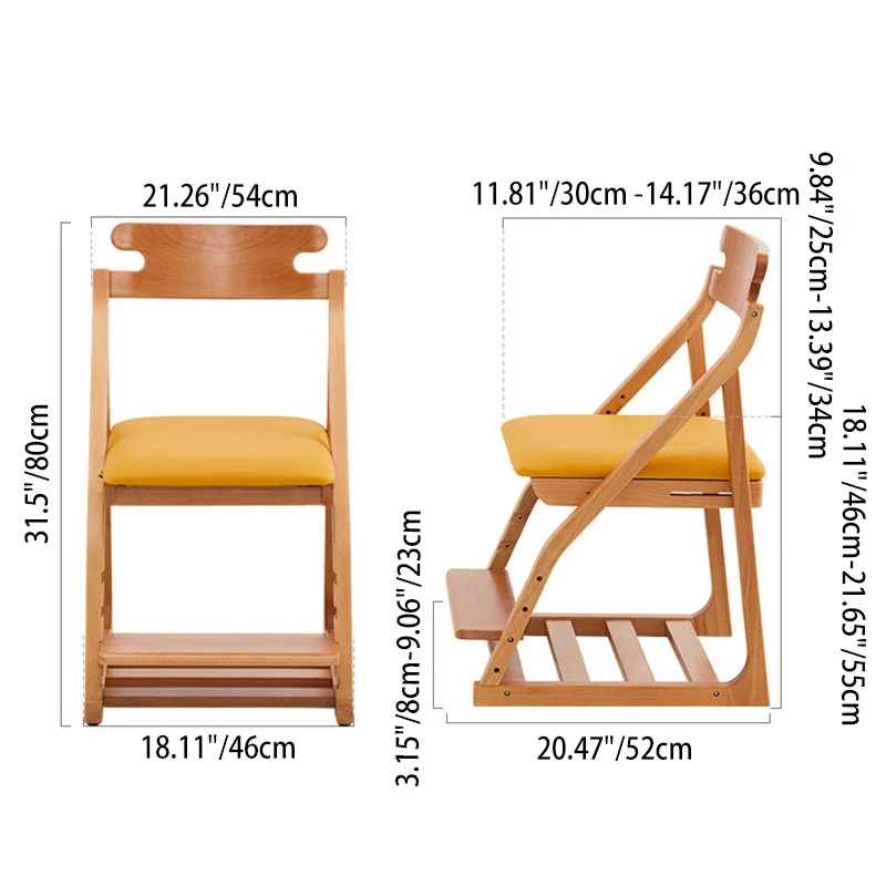 Modern Minimalist Triangular Beech Wood Solid Wood Plywood Silicone Leather Adjustable Kids Ergonomic Desk Chair Backrest Armless For Study
