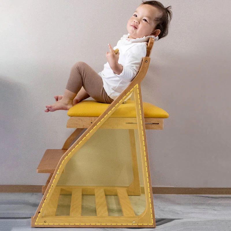 Modern Minimalist Triangular Beech Wood Solid Wood Plywood Silicone Leather Adjustable Kids Ergonomic Desk Chair Backrest Armless For Study