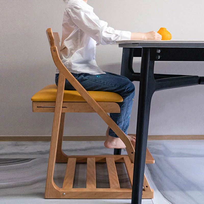 Modern Minimalist Triangular Beech Wood Solid Wood Plywood Silicone Leather Adjustable Kids Ergonomic Desk Chair Backrest Armless For Study