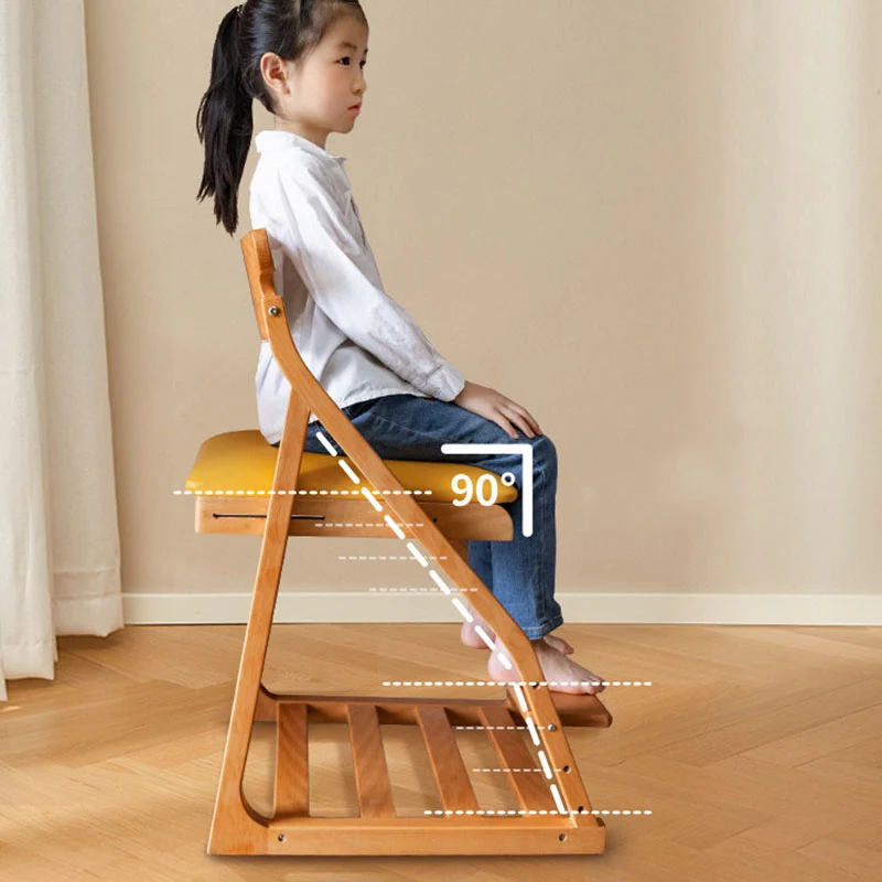 Modern Minimalist Triangular Beech Wood Solid Wood Plywood Silicone Leather Adjustable Kids Ergonomic Desk Chair Backrest Armless For Study