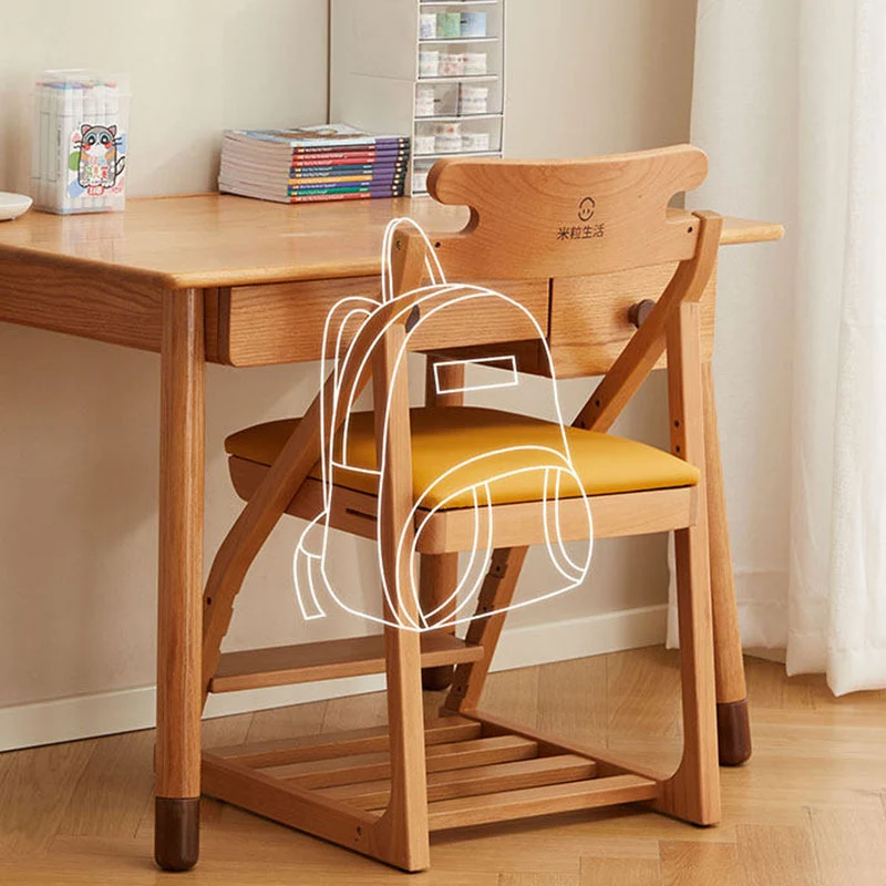 Modern Minimalist Triangular Beech Wood Solid Wood Plywood Silicone Leather Adjustable Kids Ergonomic Desk Chair Backrest Armless For Study