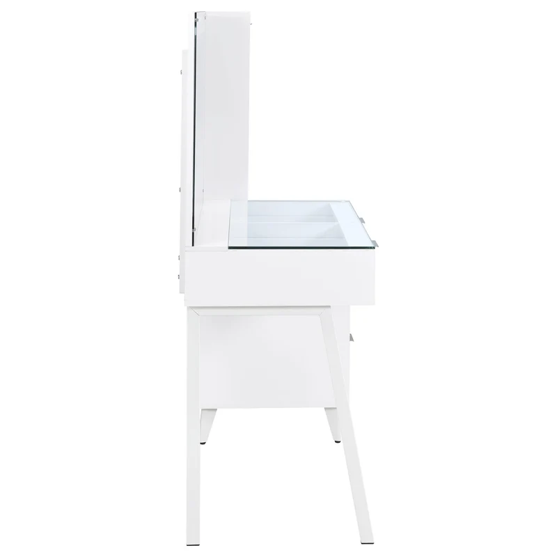Coaster Furniture Souza 930282 5-Drawer Makeup Vanity Table With LED Mirror - White High Gloss