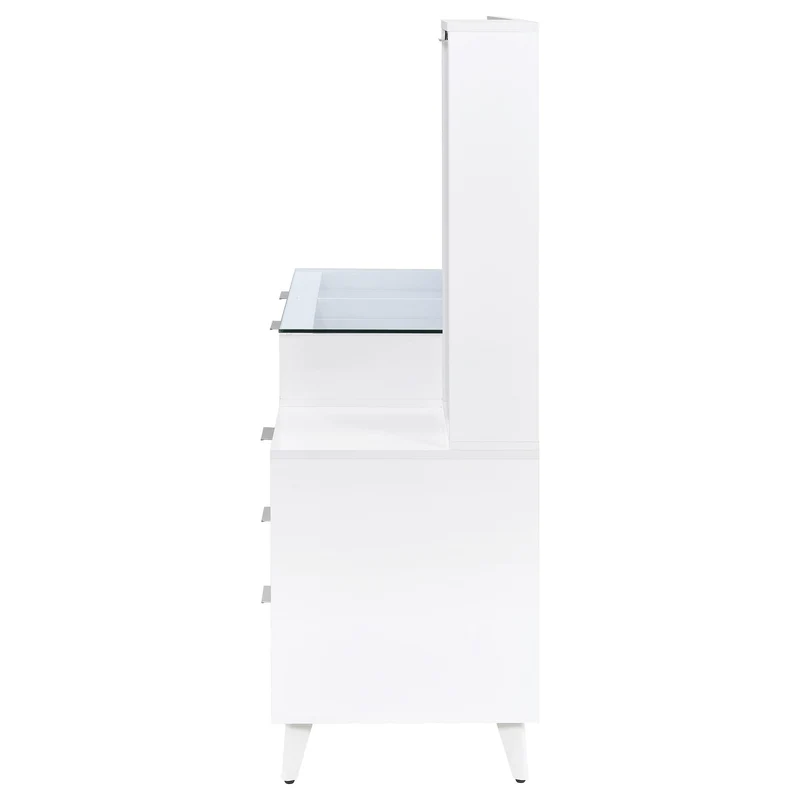 Coaster Furniture Souza 930282 5-Drawer Makeup Vanity Table With LED Mirror - White High Gloss