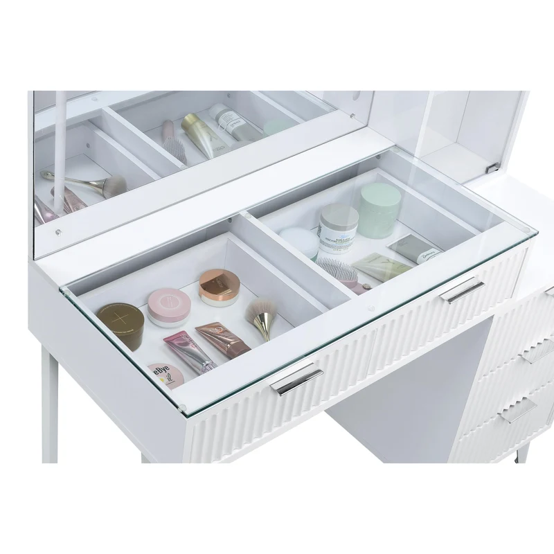 Coaster Furniture Souza 930282 5-Drawer Makeup Vanity Table With LED Mirror - White High Gloss