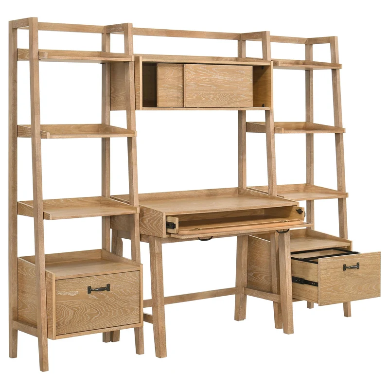 Coaster Furniture Fabian 802041-SET 4-piece Computer Desk and Bookshelf Set - Distressed Light Brown