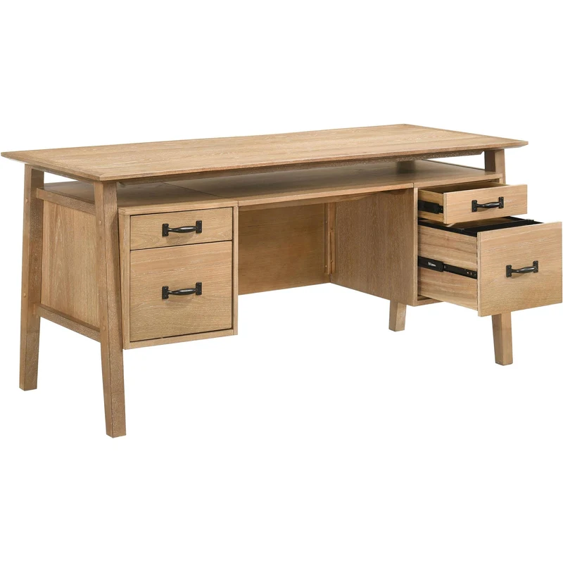Coaster Furniture Goodson 801587 64-inch 4-Drawer Double Pedestal Computer Desk - Distressed Light Brown