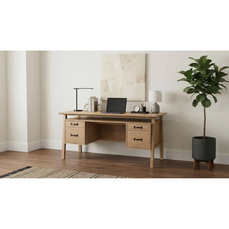 Coaster Furniture Goodson 801587 64-inch 4-Drawer Double Pedestal Computer Desk - Distressed Light Brown