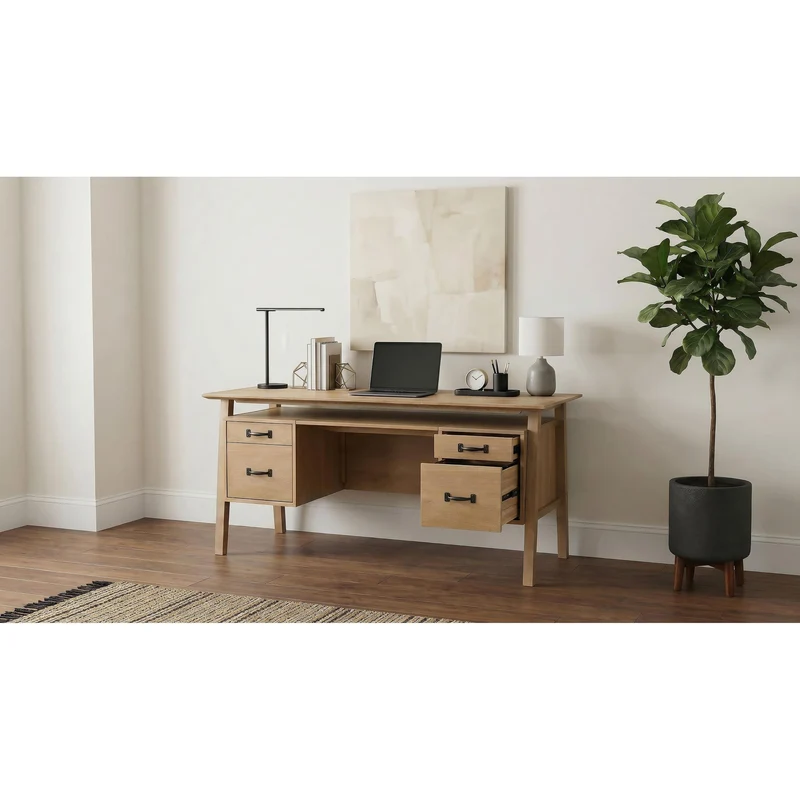 Coaster Furniture Goodson 801587 64-inch 4-Drawer Double Pedestal Computer Desk - Distressed Light Brown