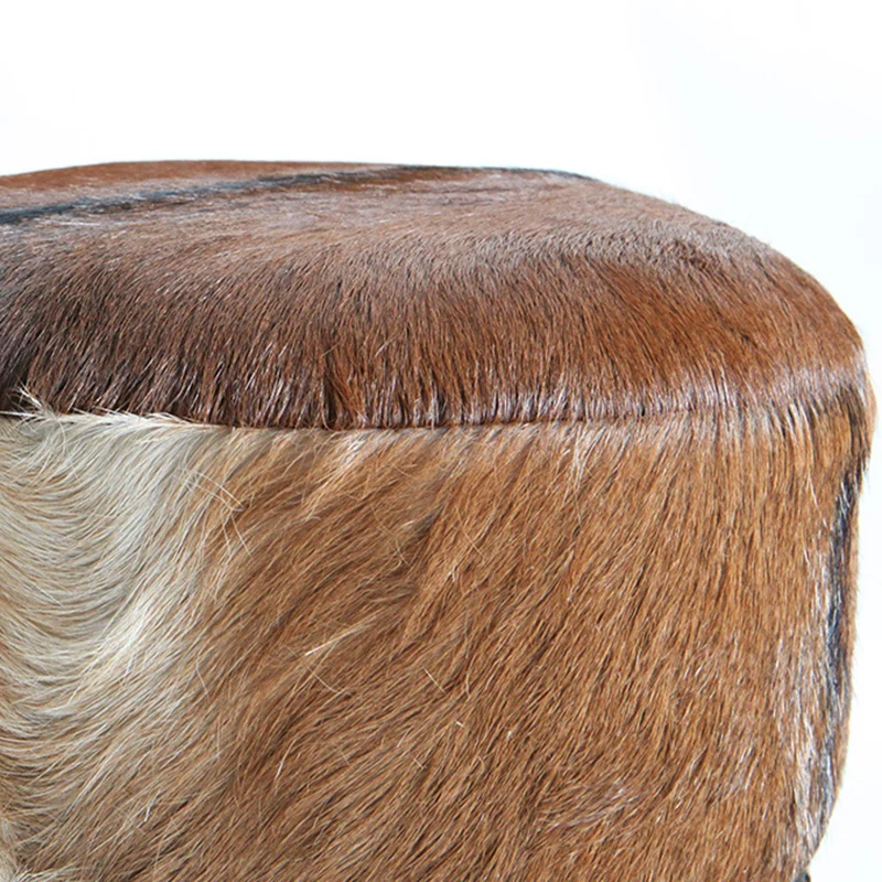 Traditional Teak Wood & Goatskin Stool - Oriental Handmade Furniture Chair For Living Room