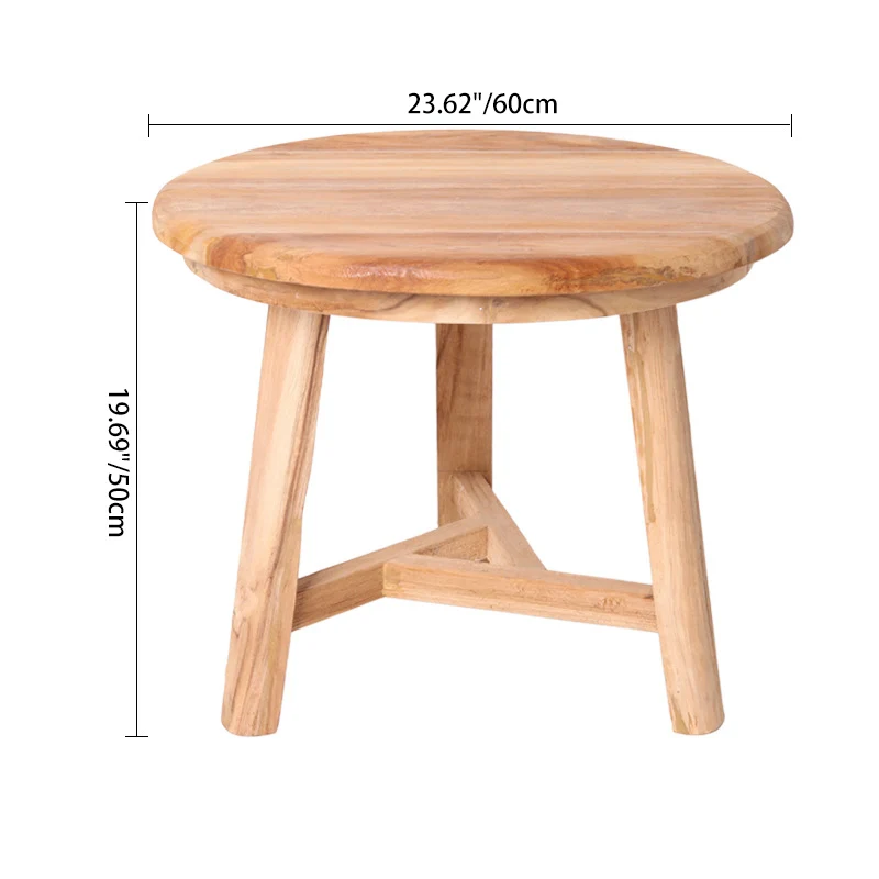 Traditional Japanese Teak Wood Side Table - Low Round Accent Table For Living Room