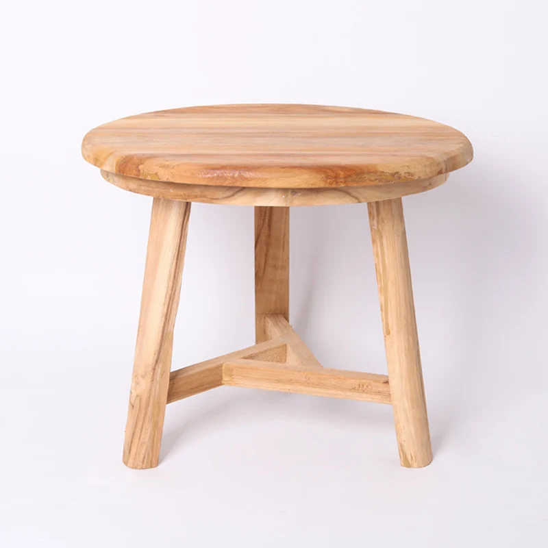 Traditional Japanese Teak Wood Side Table - Low Round Accent Table For Living Room