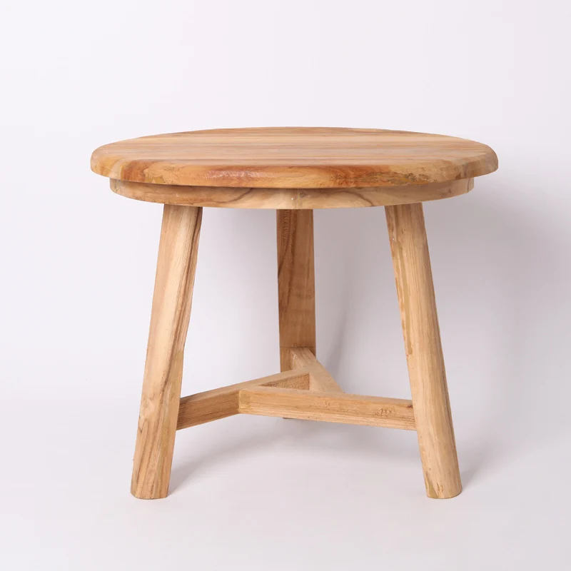 Traditional Japanese Teak Wood Side Table - Low Round Accent Table For Living Room