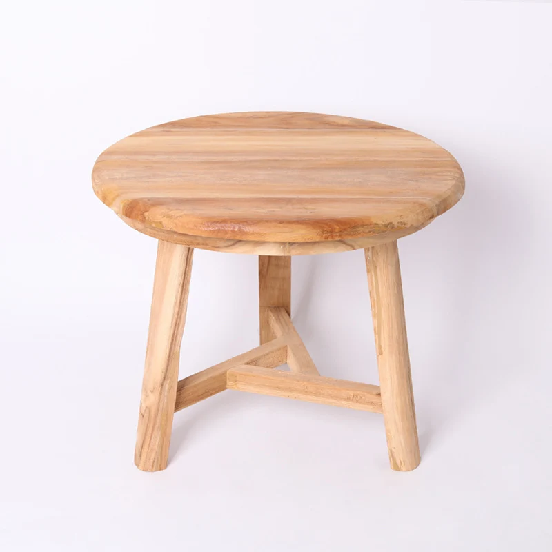 Traditional Japanese Teak Wood Side Table - Low Round Accent Table For Living Room