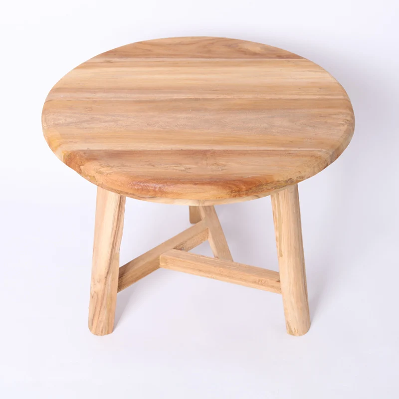 Traditional Japanese Teak Wood Side Table - Low Round Accent Table For Living Room