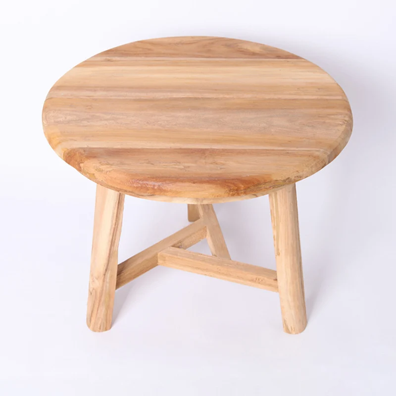 Traditional Japanese Teak Wood Side Table - Low Round Accent Table For Living Room